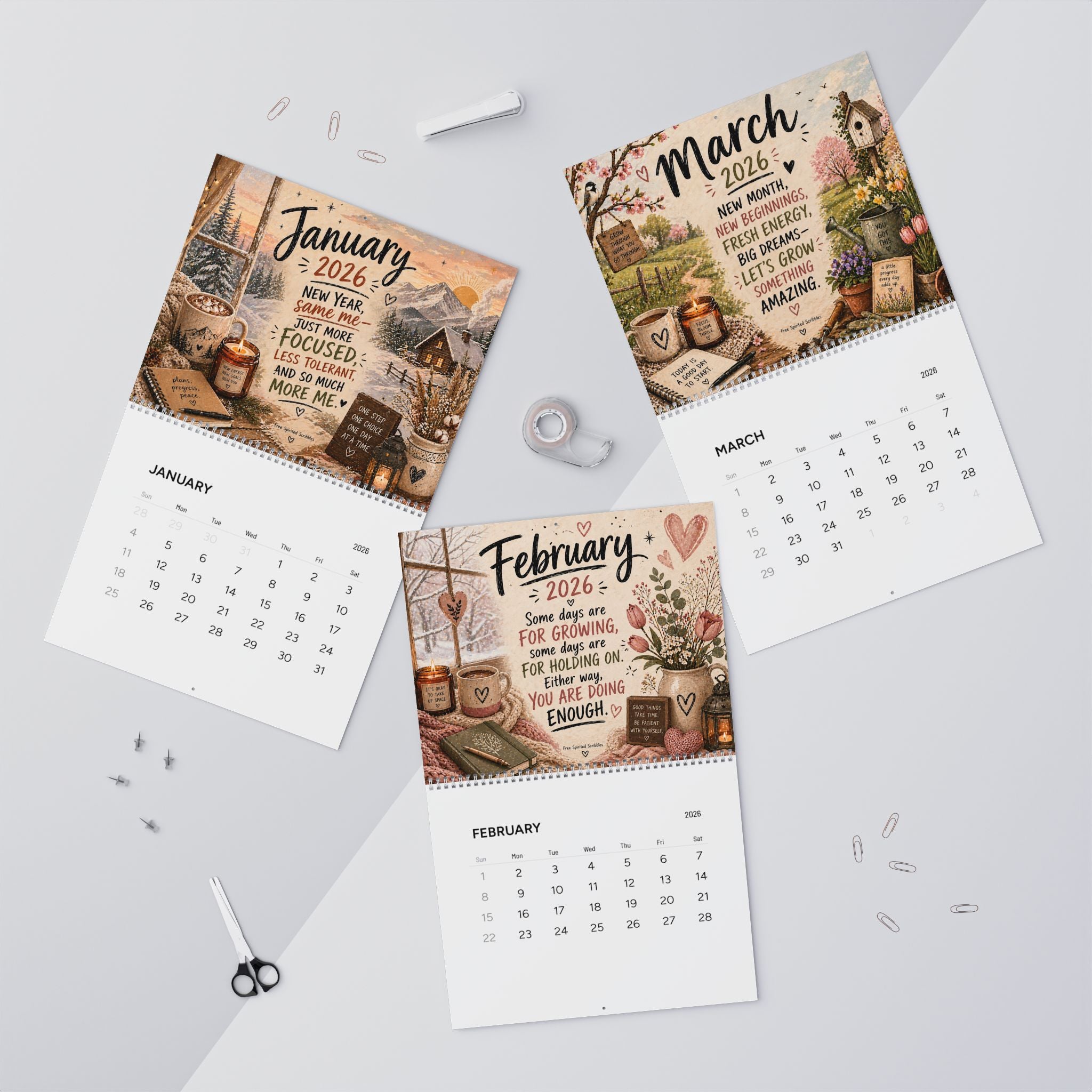 2026 Sassy Motivational Boho Wall Calendar