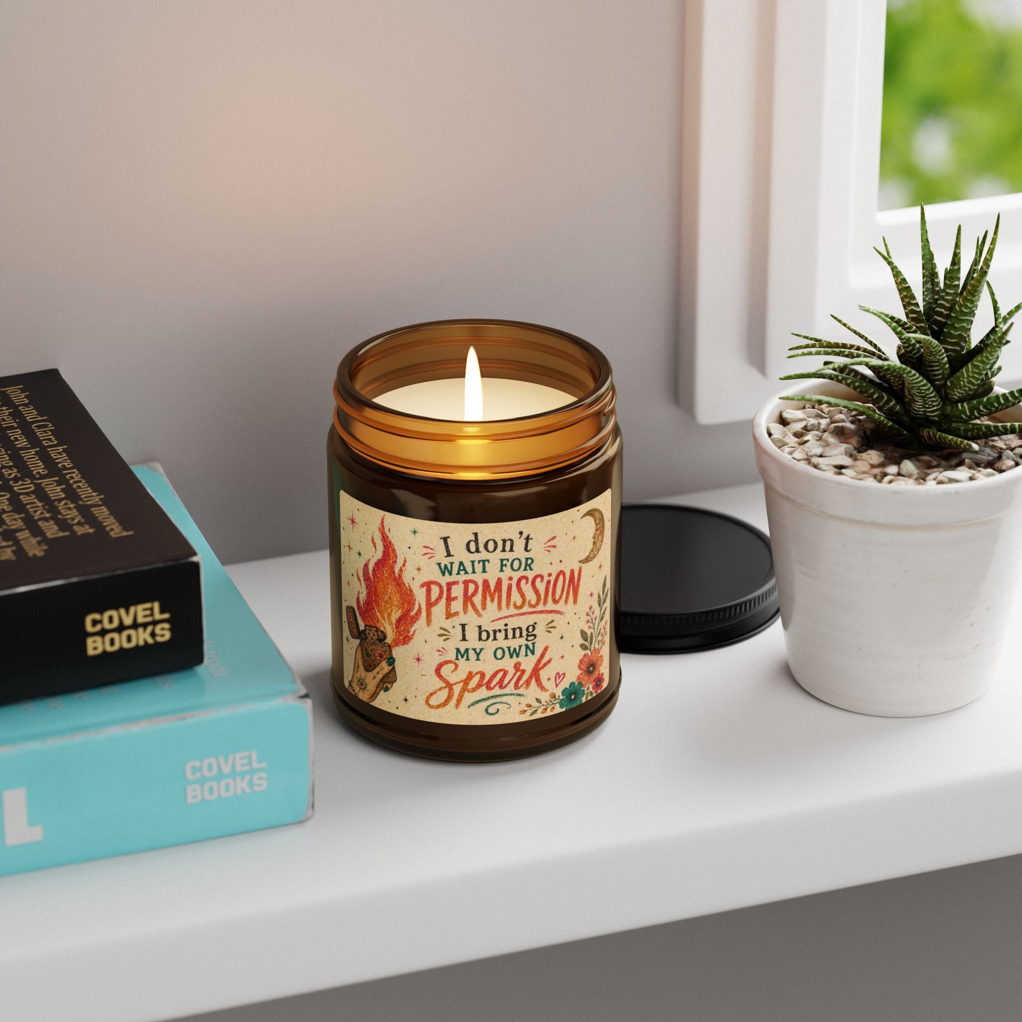 I Don't Wait For Permission I Bring My Own Spark Candle | Soy Amber Jar